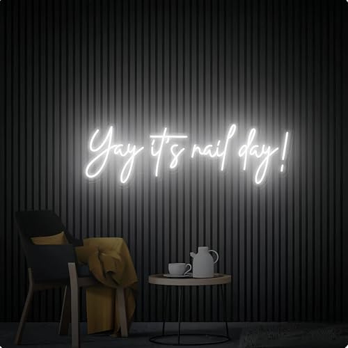 HFHungkeong Yay It's Nail Day Neon Sign for Wall Decor 16.5x6.3In | Dimmable Neon Sign for Home Shop Spa Beauty Nails Cosmetic Salon Wall Decor,Nail Room Decor Acessory,USB Powered