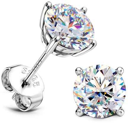 SLLAISS Moissanite Ohrringe Sterling Silber Runde Glitzer Moissanit 4-8mm | Hypoallergen Nickelfrei Schmuck 18K Weißgold Vergoldet Moissanit Ohrringe für Frauen Herren , Silber/Gold/Roségold/Schwarz