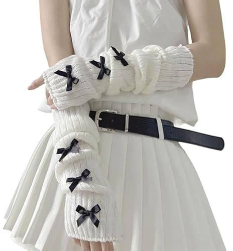 Muorruo Y2K sliparmvärmare, Kawaii-halvfinger-armvärmare, förtrollande tillbehör för flickor, Gyaru Harajuku-armvärmare, stickade handledsvärmare, långa fingerlösa ärmar