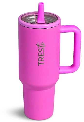 TRESTi Tumbler Térmico 1,2L (40oz) con Asa y Pajita Abatible - Termo de Acero Inoxidable 100% Antigoteo - Vaso Térmico EcoSostenible - Mantiene Frío 12H y Calor 6H - Fucsia