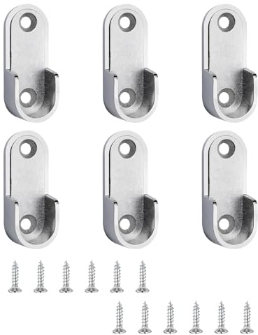 Lethra 6 Pièces Support Tringle Penderie, Support Penderie en Alliage de Zinc, Supports Robuste pour Tringle à Vêtements avec Vis, Supports pour Barre penderie Tubes 16mm, Argent