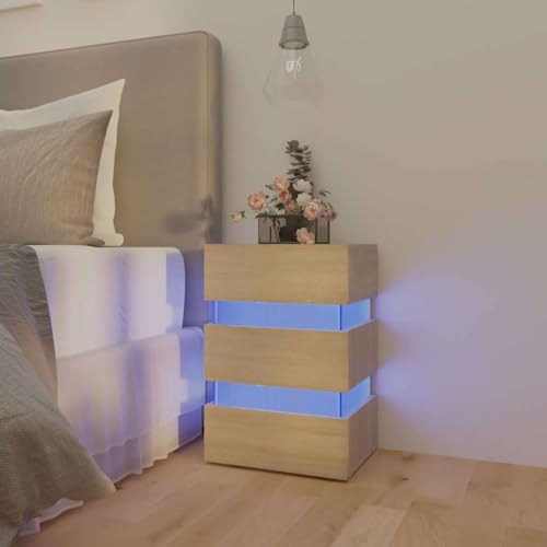 Yisssmeng LED Nachttisch Sonoma Eiche Holzwerkstoff 45x35x67 cm mit USB Anschluss und Schublade Modernes Design mit integriertem Nachtlicht für Schlafzimmer und Kinderzimmer