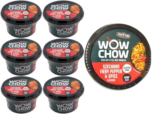 Tiger Tiger WOW CHOW Szechuan Fiery Pepper & Spice Noodles Pot 76g x6 – Stir Fry Style Rice Noodle Pots, Gluten Free Instant Noodles Cup, Extra Spicy Instant Meals Multipack