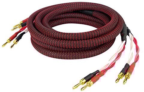 Dynavox Perfect Sound Lautsprecherkabel, Paar, Flexibles High-End Lautspecher-Kabel mit hochwertigen Bananensteckern, konfektioniert, Farbe schwarz/rot, Länge 2 m