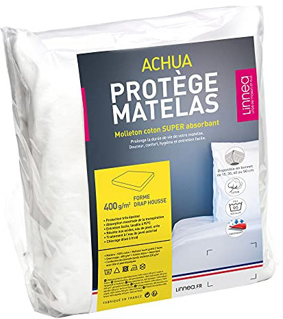 Linnea Protège Matelas 160x200 cm ACHUA Molleton 100% Coton 400 g/m2 Bonnet 40cm