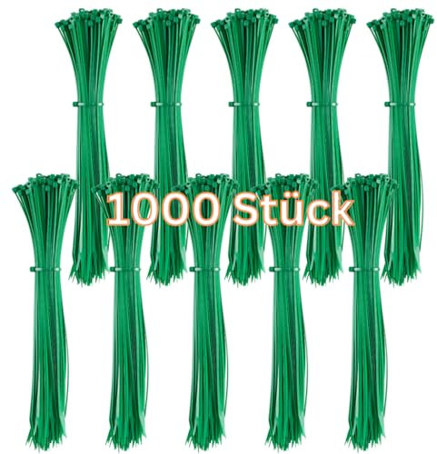 Gocableties Kabelbinder 1000 Stück Grün, 300 mm x 4,8 mm mit 22,2 kg Zugfestigkeit, UV Beständig Set