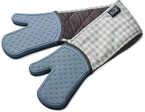 Silicone Steam Stop Waterproof Oven Glove : Gingham : Double : Duck Egg Blue : V133B