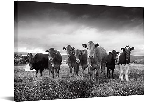 Nachi Wall Leinwandbild, Kuh, Schwarz und Weiß, Bauernhof-Tierbilder, Wanddekoration für Wohnzimmer, Küche, moderner Giclée-Druck, Kunstwerk, Galerie, fertig zum Aufhängen