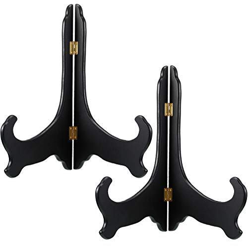 Tatuo 2 Packs Black Wooden Display Stand Plate Holder Easels (12 Inch)
