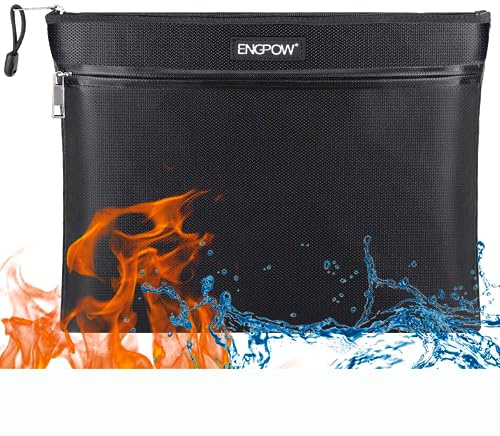 ENGPOW Dokumententasche Feuerfeste A5 für Rechnungen,Reisepass | Reißverschluss Dokumententasche,28.5 x 20 x 0.5cm,Feuerfeste Geldkassette,Wasserdicht Feuerfeste Tasche,Aufbewahrung