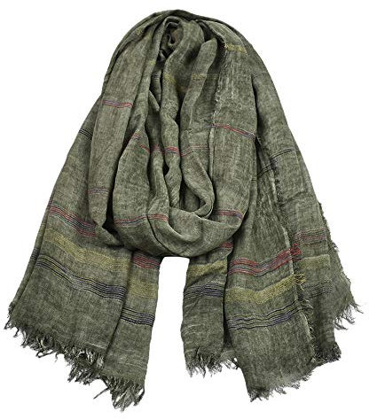 GOMUNI Unisex Gestreifter Schal Baumwoll Leinen Weich Warm Großer Schal 190 * 90 cm Armeegrün