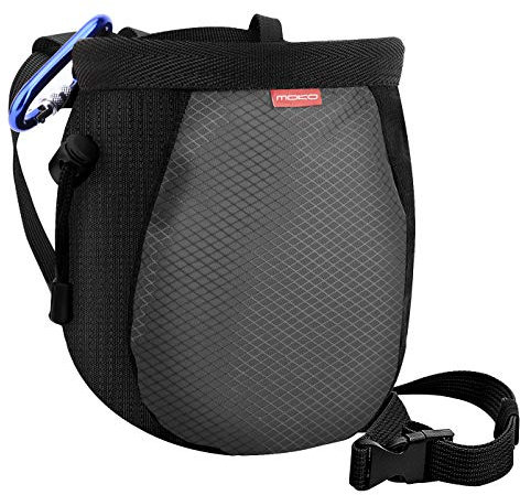 MoKo Klettern Chalkbag, Bouldern Magnesiabeutel mit Einstellbar Gürtel & Karabinerclip Kordelzug Chalk Bag Boulderbag für Klettern Gewichtheben Gymnastik Crossfit - Schwarz & Grau