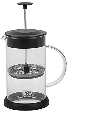 RESTO 90501 French Press System Tee und Kaffeebereiter aus hitzebeständigem Borsilikatglas mit Glasgriff, Edelstahlfilter, Kunststoffdeckel und Silikonboden / (0.6 Liter)