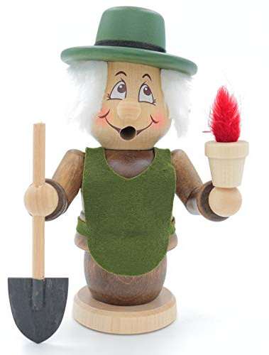 Kuhnert - Original Erzgebirgische Holzkunst Räuchermann Räucherfigur Wichtel 15cm - Gärtner