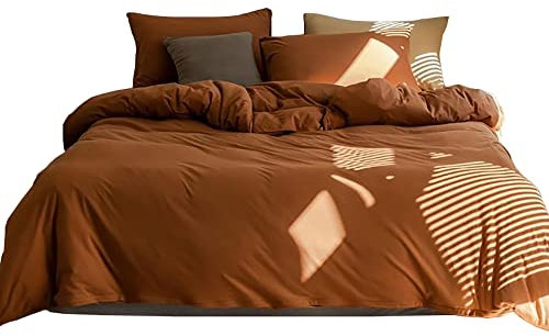 AShanlan Bettwäsche Set 140x200 cm Karamell Braun Uni Einfarbig Bettbezug mit Kissenbezug 70x90 cm 100% Weiche und Angenehme Mikrofaser 2 Teilig Bettwäsche mit Reißverschluss für Einzelbett