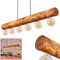 HOFSTEIN Pendelleuchte Canedo, 6-flammige Hängelampe aus Metall/Holz in Schwarz/Natur im skandinavischen Design, Hängeleuchte mit Holzstab, 6 x E27, höhenverstellbar bis 117,5 cm