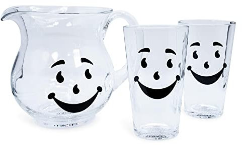 toynk Kool-Aid Man 64-Ounce Glass Pitcher And Two 16-Ounce Pint Glasses