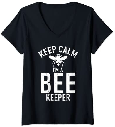 Womens Keep Calm im a Bee Keeper Lover Beekeeping V-Neck T-Shirt