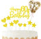 11pcs Gold Happy 60th Birthday Cake Toppers,Personalised Cake Topper for Man&Woman,60th Birthday Cake Decorations Glitter Cupcake Toppers Cake Toppers Kits 5 Star 4 Heart with Balloon