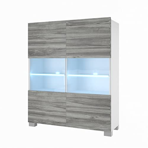 BELINI Kommode Sideboard Wohnzimmer Schlafzimmer Schrank Hochschrank mit LED-Leuchten Super-Soft-Touch-System zum sanften Schließen Aller Scharniere (Glamour Holz)