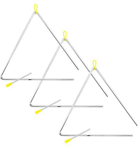 Tiger TRI28-3-MT 12 Samba Triangle Instruments - Pack of 3 | Heavy-duty Steel Triangles with Metal Strikers - Ideal for School, Band or Home Use