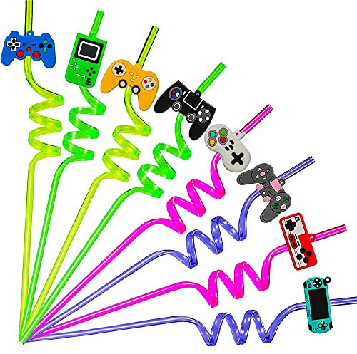 8 Pièces Paille Plastique Reutilisable Bouclés Pailles paille plastique enfant pour Les Fêtes D'anniversaire, Décorations de Table de Fête de Famille