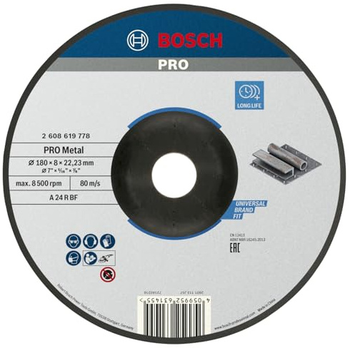 Bosch 1x PRO Metal Bonded Grinding Disc f. Large Grinders 22.23mm, oSa | for Steel, Ø 180 mm, Professional Accessory Large Angle Grinder