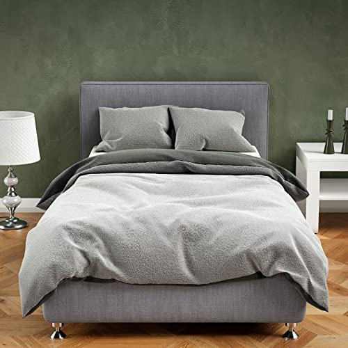 Leonado Vicenti Winter Plüsch Bettwäsche 200x200 cm Cashmere Touch Warme Uni Bettbezug Deckenbezug Kissenbezug Anthrazit Grau
