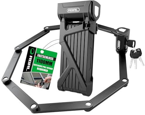 RBRL Fahrradschloss Faltschloss mit Halterung, Faltschloss Fahrrad 110cm lang mit 8 Stahlsegmenten eBike Schloss, Fahrradschloss Hohe Sicherheit MTB Schloss | Bike Lock