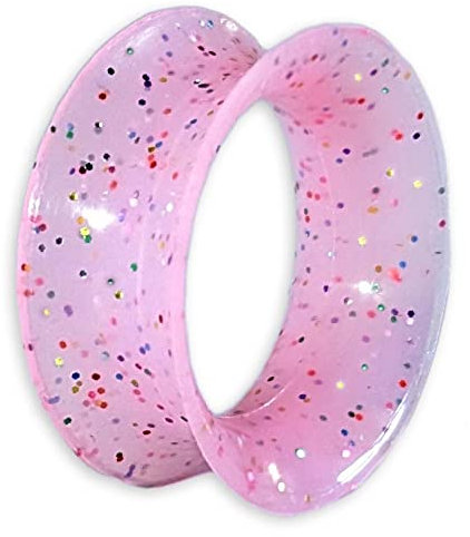 viva-adorno 1 Stück Tube Flesh Tunnel Plug Silikon Ohr Piercing Glitter Glitzer Opal schimmernd flexibel Größe Z108g Rosa/Pink, 12mm