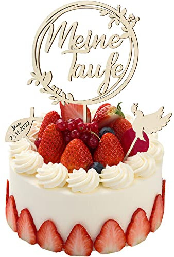 IOSPKKIO® Cake Topper Taufe Holz Taufe Torten Topper Taube Fisch Kranz Kuchen Deko Wunderbare Tortendeko Party Dekoration für Junge, Mädchen, Taufe, Babyparty, Babydusche