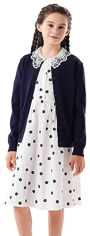SMILING PINKER Gilet en maille pour filles, cardigan pour enfants à manches longues, tricot pour l'école, 5-6 ans