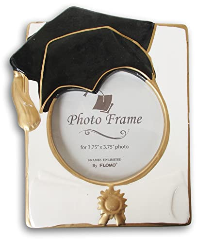 Show-Offs Porcelain Graduation Photo Frame with Mortarboard Accent - Holds 3.75 x 3.75 Inch Photo