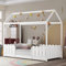 Hausbett 90X200, Kinderbett mit Rausfallschutz Bett Weiss Massivholz Vielseitiges Holz Kinderbett mit Rausfallschutz und Lattenrost (Ohne Matratze)