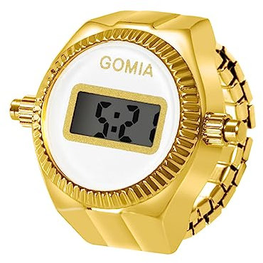 JewelryWe Ringuhr Fingeruhr Damen Digitaluhr - Gold Runde Digital Elastisch Edelstahl Ring Uhr Frauen Fingerringuhr Uhrenring mit Kalender, Stoppuhr und Weiß Zifferblatt