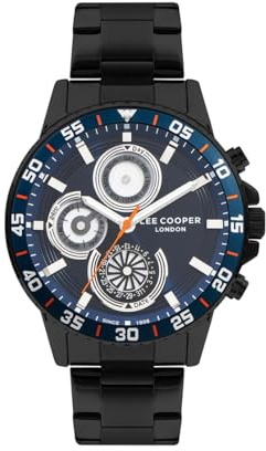 Lee Cooper Herren VX9NE1 Uhrwerk Uhr, Multifunktionsdisplay und Metallarmband - LC07636.690, schwarzes Armband, Armband