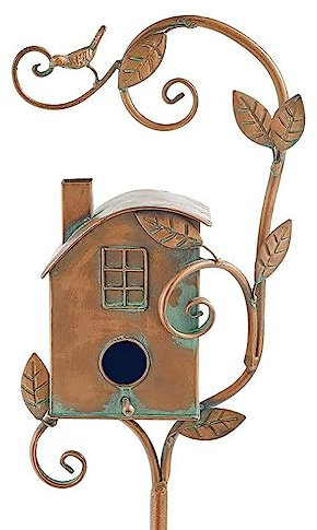 Hopbucan Garten-Vogelhaus, Metall-Vogelhäuschen, Gartenpfähle Mit Stange, Vogelhäuschen Für Den Innenhof, Hinterhof, Terrasse Im Freien (A)