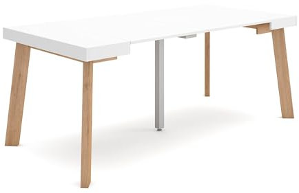 Skraut Home | Ausziehbarertisch | Multifunktionaler ausziehbarer | 180 | Für 8 Gäste | Hölzerne Beine | Moderner Stil | Weiß