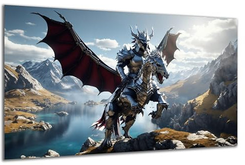 DARO Design - Wand-Bild auf 6mm HDF 30x20 cm eiserner Ritter auf Drachen - Wand-Deko Bilder Geschenk