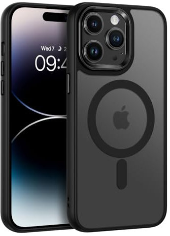 BENTOBEN Funda Magnética para iPhone 14 Pro MAX 6,7'' Compatible con Magsafe y Carga Inalámbrica Carcasa Translúcida Mate Trasera Fina Híbrida Protección contra Caídas Resistente a Arañazos Negro