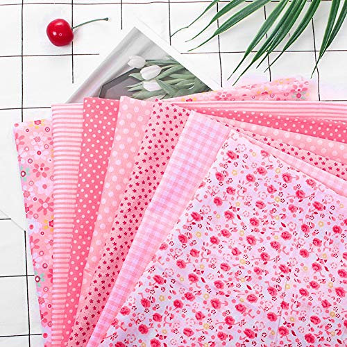 Lot de 7 pièces de tissu en coton prédécoupé, 50 x 50 cm, motifs floraux jaunes pour travaux manuels, décoration de la maison, couture (rose)