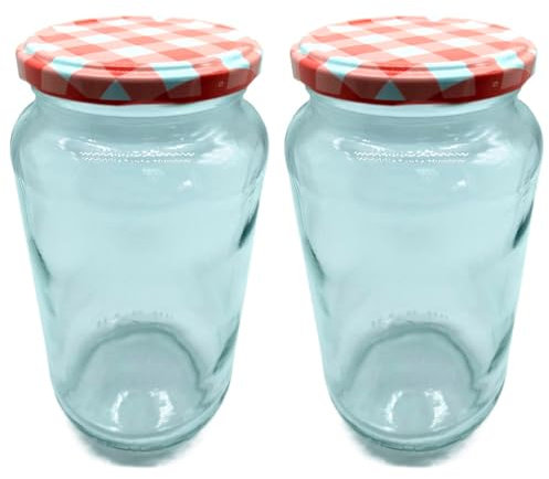 Acan Tradineur - Pack de 2 Botes Multiusos con Tapa de Rosca - Fabricado en Vidrio - Ideal para Mermelada, Miel, Frutos Secos, Especias - Ø 9 x 17,5 cm - 1 L