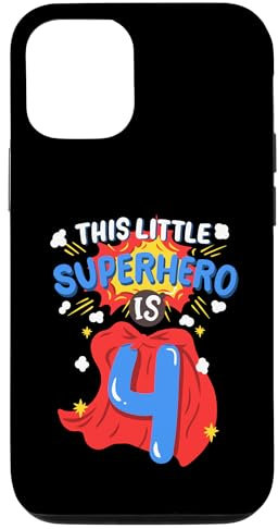 Hülle für iPhone 15 Party zum 4. Geburtstag von This Little Superhero Is 4 für Jungen