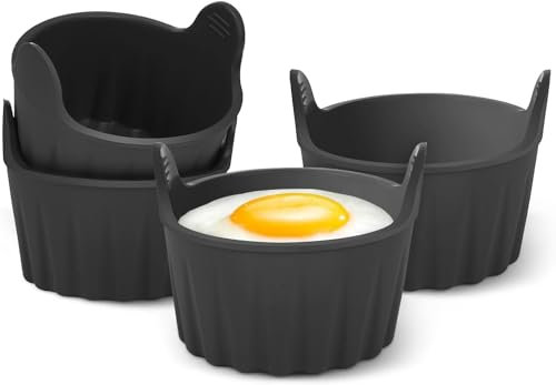Air Fryer Egg Poacher Food Grade Air Fryer Egg Poacher Silicone Egg Mould Ramekins for Air Fryer Microwave Oven Poached Eggs and Muffin Cake (4PCS)