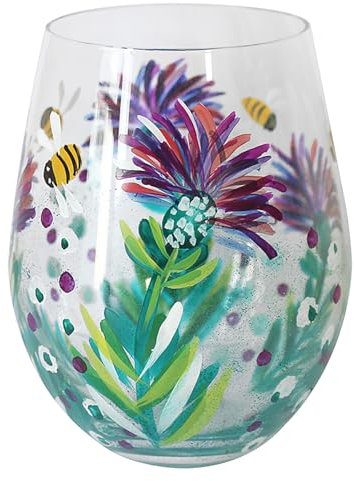 Lesser & Pavey Thistles & Bees Stemless Glass | Lovely Gift for Women & Men | Designed by Lynsey Johnstone | Luxury Wine Glass for Every Occasions