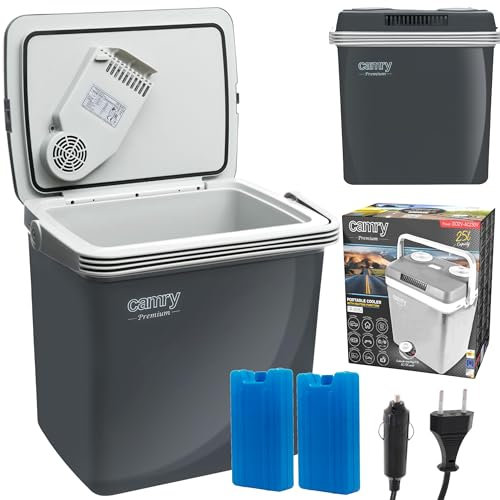 Camry - Kühlbox mit Griff 25 L - Tragbare Autokühlbox - Set mit Autokabel und Steckdose - Camping-Kühlbox zum Kühlen von Getränken – Heizfunktion