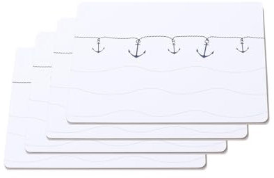 Seaside No.64 - Platzset mit Korkunterseite - Verschiedene Designs - Pflegeleichte Alternative zu Tischdecken - Eyecatcher für deinen Esstisch (4er-Set Anker + Wellen)