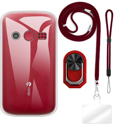 TPU Phone Case Combo with Wrist Strap, Lanyard, Ring Holder Compatible with Doro 1380, Shockproof Slim Cover, Hands-Free, Adjustable, Durable