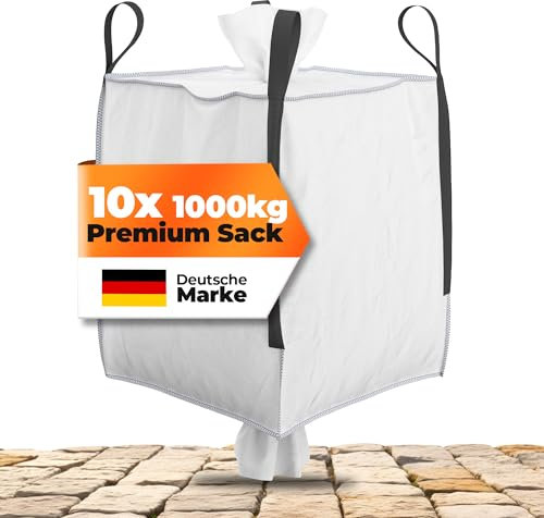 NTG Big Bag | 4 Schlaufen | Mit Auslaufstutzen | Tragfähigkeit von 1000 kg | 90 x 90 x 90 cm | Wasserfest, UV Geschützt | Abfallsack | Lagersack | Gartenabfallsack | Laubsack (10 Stück)