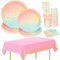 121-Piece Disposable Tableware Set Children's Birthday Party Tableware Tablecloth Paper Plates Cups Napkins Straws Used for Boys Girls Parties (24 Guests)